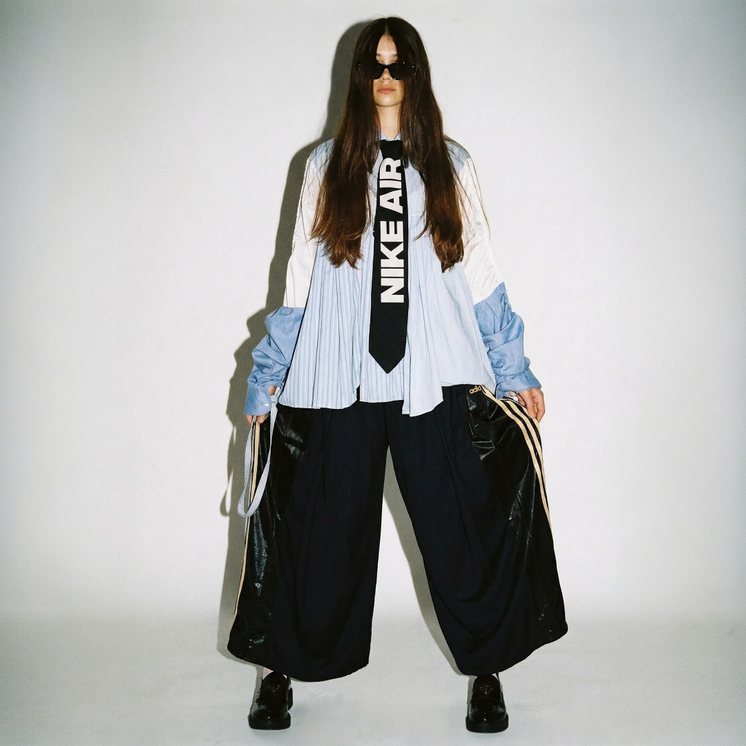 [HYBRID] Low Waist exposed boxer suit trousers/Leather look sportwear trousers